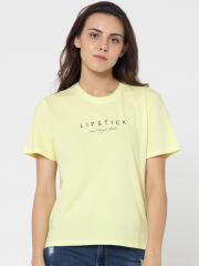 ONLY Women Yellow Printed T-shirt