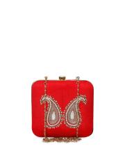 TJORI Red Embellished Clutch