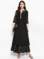 Varanga Women Black Embroidered Kurta with Palazzos