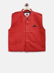 612 league Boys Red Solid Nehru Jacket