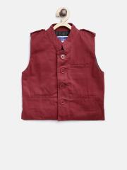 612 league Boys Maroon Solid Pure Cotton Nehru Jacket