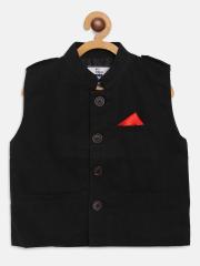 612 league Boys Black Solid Cotton Nehru Jacket