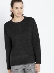 MANGO Women Charcoal Grey Solid Pullover