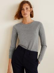 MANGO Women Grey Melange Solid Sweater