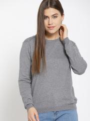 MANGO Women Grey Solid Pullover Sweater