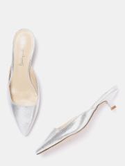 DressBerry Women Silver-Toned Solid Mules