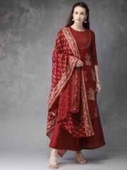 Anouk Women Maroon & Printed Kurta with Palazzos & Dupatta