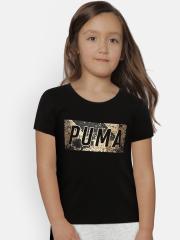 Puma Girls Black Printed Round Neck T-shirt