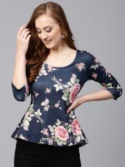 SASSAFRAS Women Blue Printed Peplum Top