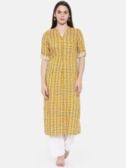 Global Desi Women Yellow Printed Straight Kurta