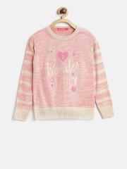 Wingsfield Girls Pink & Beige Printed Pullover