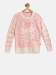 Wingsfield Girls Pink & Beige Printed Pullover