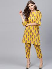 GERUA Women Yellow & Pink Printed Kurta with Trousers