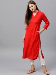 GERUA Women Red Solid Straight Kurta