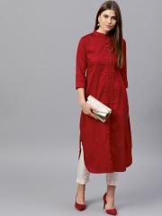 GERUA Women Red Solid Straight Kurta