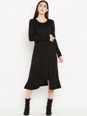 Cayman Women Black Solid Woollen Sweater Dress