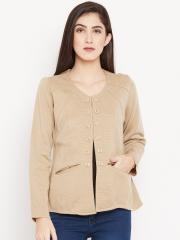 Cayman Women Beige Woollen Solid Cardigan