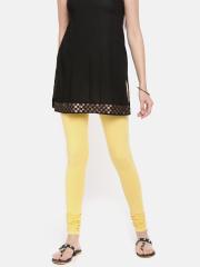 De Moza Women Yellow Solid Churidar Leggings