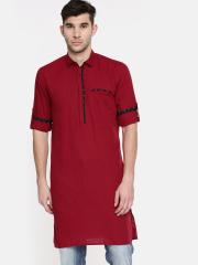 British Club Men Red Solid Straight Kurta