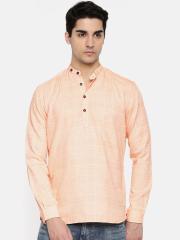 British Club Men Orange Solid Straight Kurta