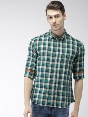 Celio Men Green & Navy Blue Slim Fit Checked Casual Shirt