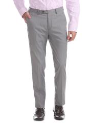 Arrow Men Grey Slim Fit Solid Regular Trousers