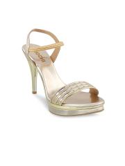 Mochi Women Gold-Toned Solid Sandals