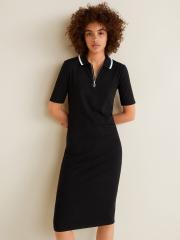 MANGO Women Black Striped T-shirt Dress