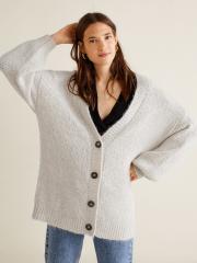 MANGO Women Off-White Solid Cardigan