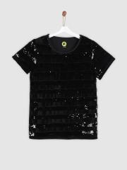 YK Girls Black Embellished Top