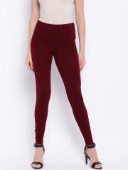 Madame Women Maroon Solid Winter Leggings