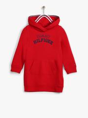 Tommy Hilfiger Girls Red Printed Hooded Sweatshirt Dress