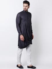 I Know Men Grey Solid Straight Kurta