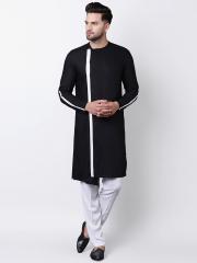 I Know Men Black Solid Straight Kurta