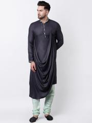 I Know Men Grey Solid Straight Kurta