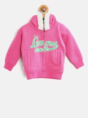 Baby League Girls Pink Printed Hooded Sweatshirt