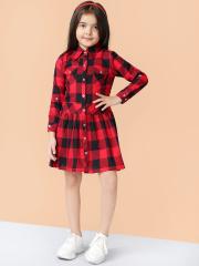 Naughty Ninos Girls Red Checked Shirt Dress