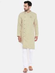 Freehand Men Beige & White Solid Kurta with Pyjamas