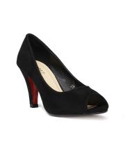 CERIZ Women Black Suede Peep Toes