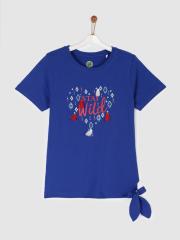 YK Girls Blue Printed Top