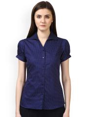 Park Avenue Women Blue Printed Formal Shirt