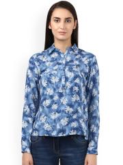 Park Avenue Women Blue Printed Shirt Style Top