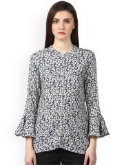 Park Avenue Women Blue Printed Shirt Style Top