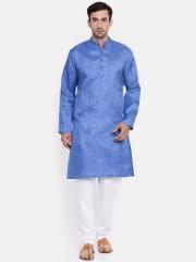 Freehand Men Navy Blue Solid Kurta with Pyjamas