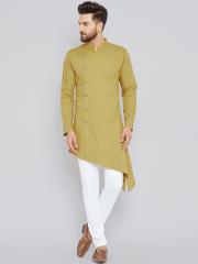 See Designs Men Khaki Solid Straight Kurta