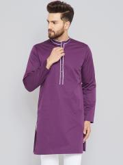 See Designs Men Purple Solid Straight Kurta