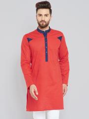 See Designs Men Red Solid Straight Kurta