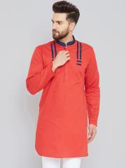 See Designs Men Red Solid Straight Kurta