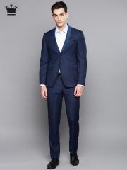 Louis Philippe Men Navy Blue Self-Design Single-Breasted Slim Fit Formal Suit