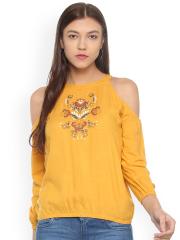 People Women Yellow Printed Blouson Top